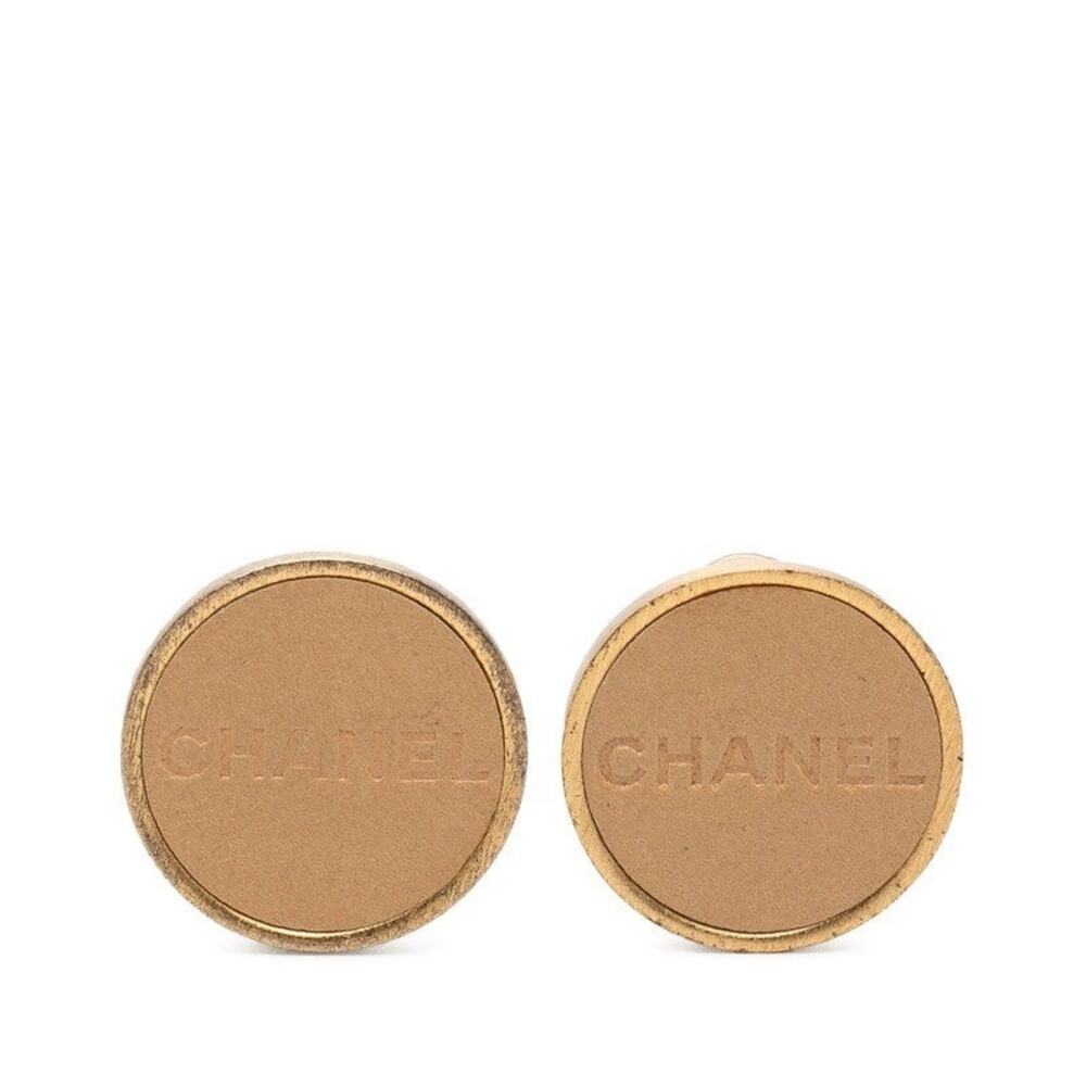 Chanel Logo Plated Leather Earrings Gold